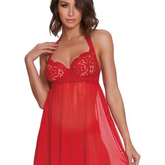 AIS Dreamgirl Red Venice Embroidery Lace Garter Babydoll and Thong Set 11456