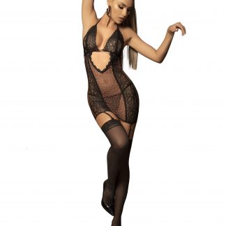 SO Mapale Animal Print/Black Babydoll with Garter Straps & Matching G-String 8430